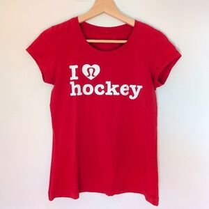 Lululemon "I Love Hockey" Red T-shirt ♥️🏒 Rare Winter 2010 Team Canada Pride